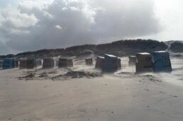 Strandkörbe im Wintersturm Strandkorbbild
