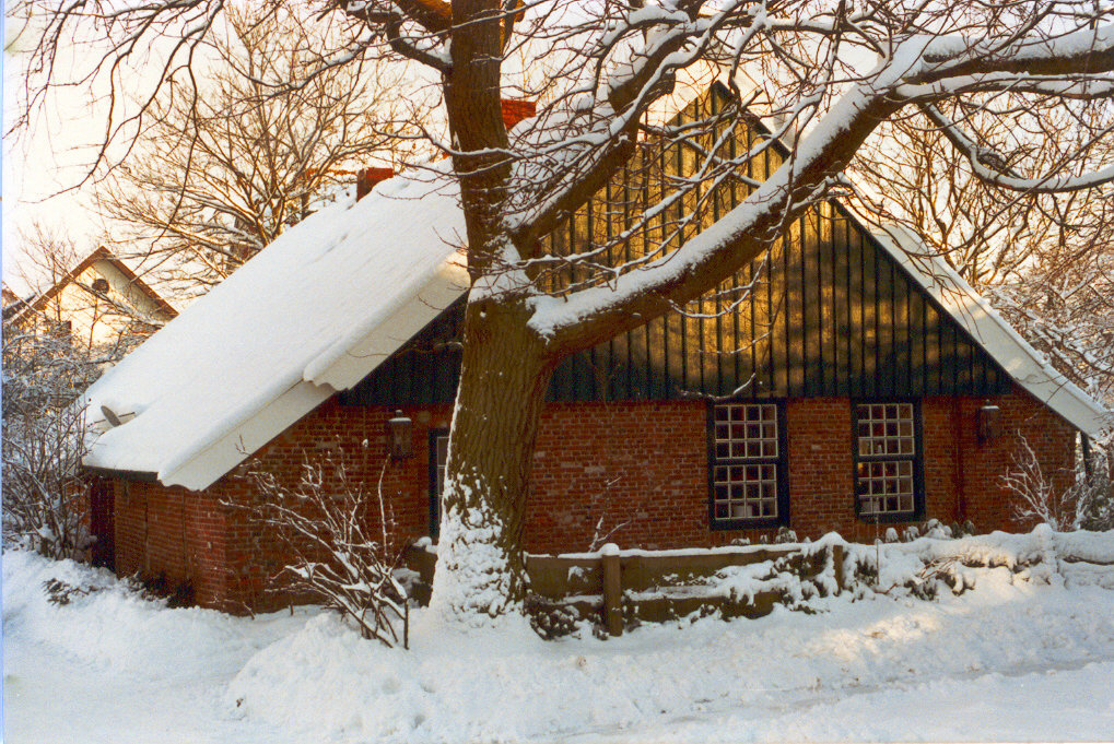 verschneites Inselhaus